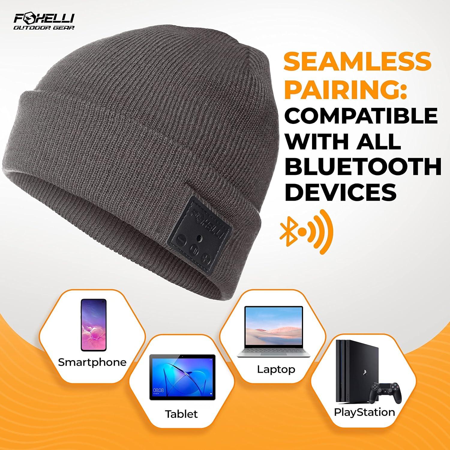 imageFoxelli Bluetooth Beanie Hat 15Hour Battery Builtin Mic Fully Washable Perfect Tech Gift for Men ampamp WomenGrey