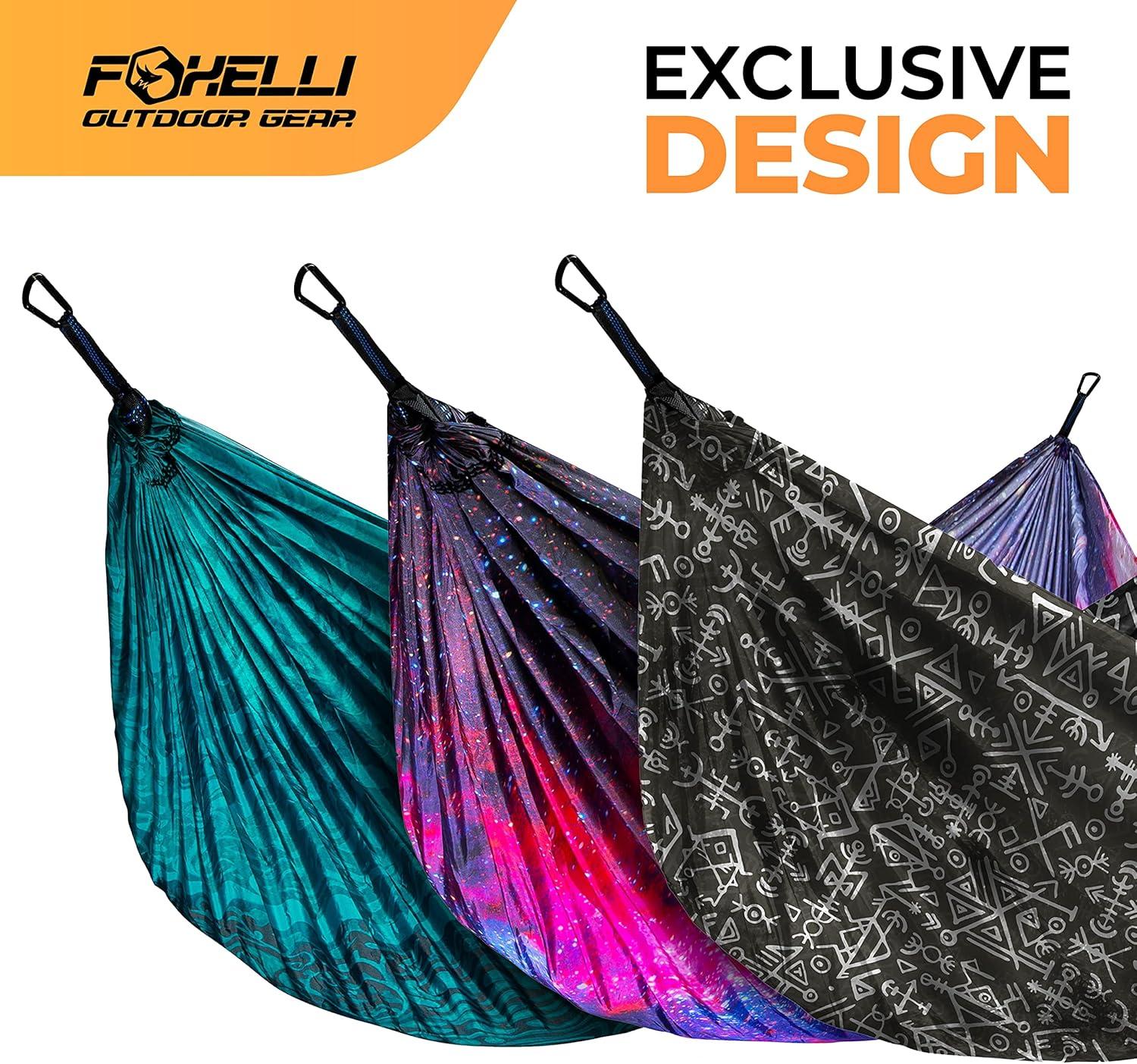 imageFoxelli Camping Hammock Ultralight Hammock for Backpacking Hiking Festivals Travel Easy Setup with TreeFriendly Ropes ampamp Steel Carabiners Heavy Duty Parachute NylonUniverse