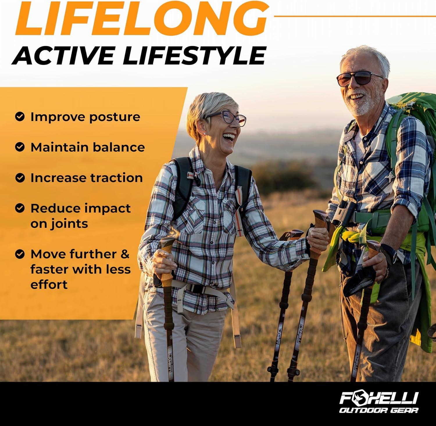 imageFoxelli Carbon Fiber Trekking Poles Lightweight Collapsible Hiking Poles with Cork Grips Lever Locks ampamp All Terrain AccessoriesBlue