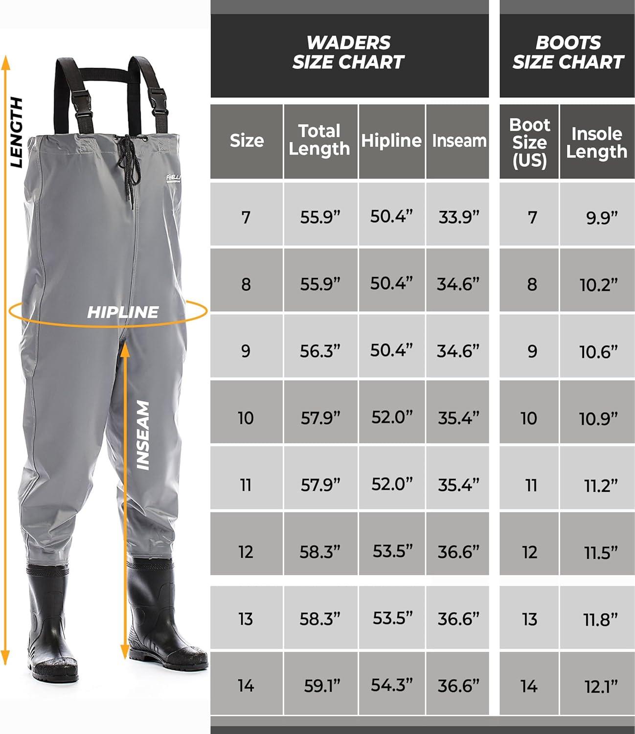 imageFoxelli Chest Waders 2ply NylonPVC Waterproof Lightweight Fishing Waders for Men ampamp Women with BootsGrey