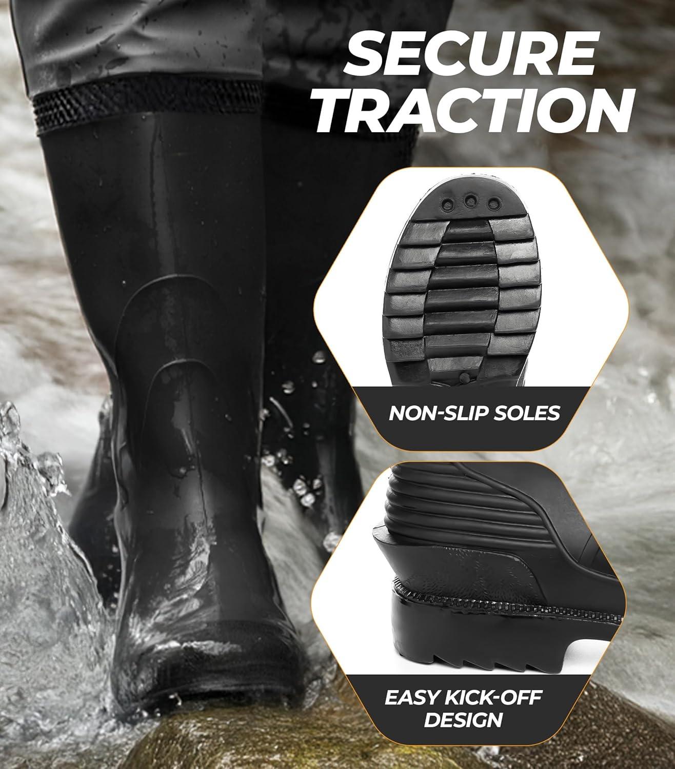 imageFoxelli Chest Waders 2ply NylonPVC Waterproof Lightweight Fishing Waders for Men ampamp Women with BootsGrey