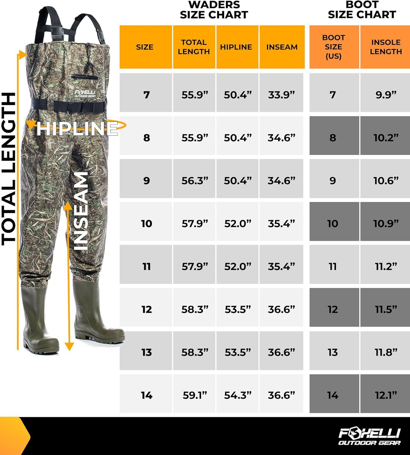 imageFoxelli Chest Waders Waterproof 2ply NylonPVC Camo Hunting Fishing Waders for Men and Women with BootsCamo
