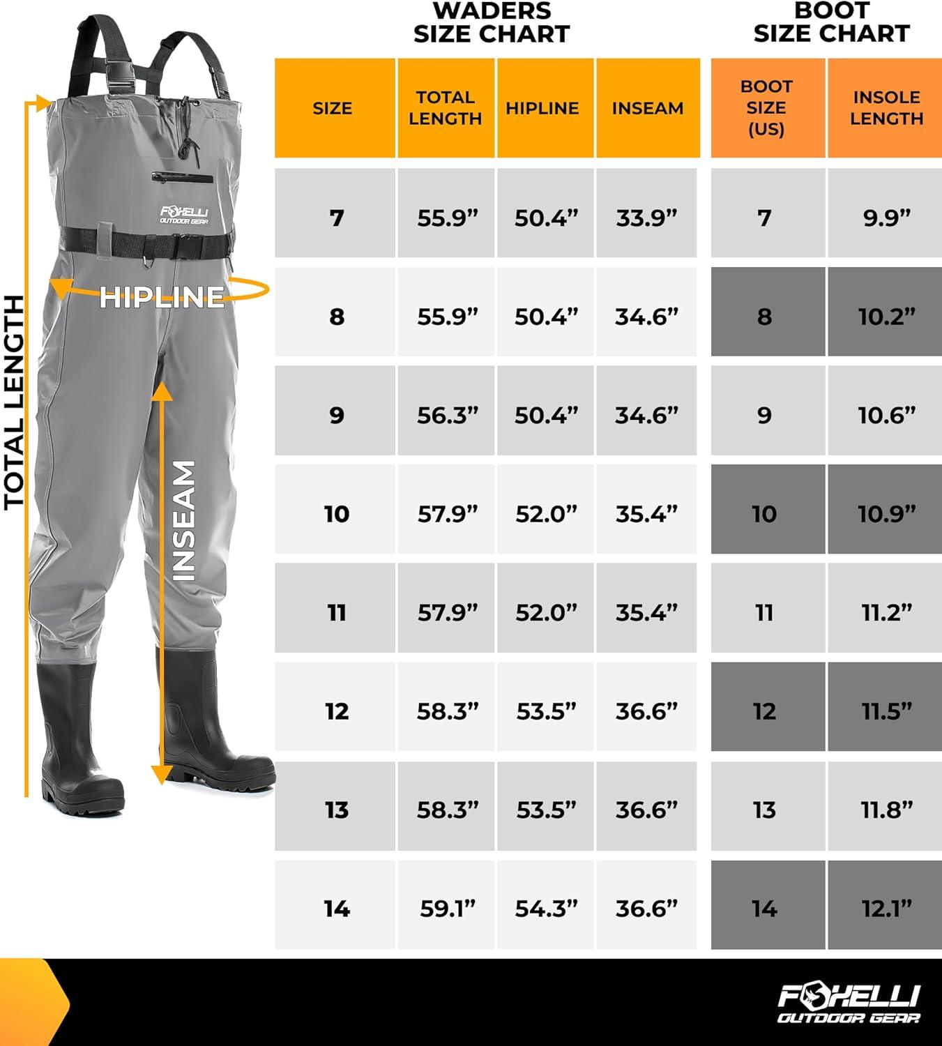 imageFoxelli Chest Waders Waterproof 2ply NylonPVC Camo Hunting Fishing Waders for Men and Women with BootsGrey