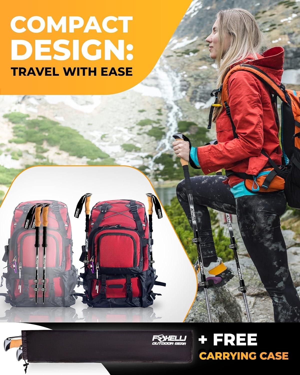 imageFoxelli Hiking Poles Bundle 2 Pairs Grey ampamp Black Collapsible Lightweight AircraftGrade Aluminum Trekking Poles with Accessories