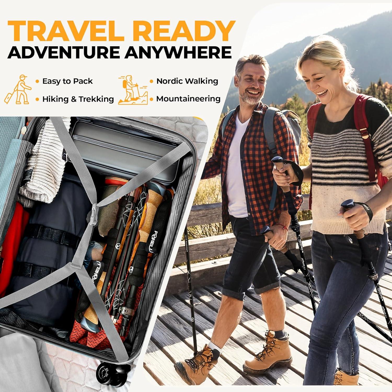 imageFoxelli Lightweight Trekking Poles Compact Walking Sticks with Quick Locks Ergonomic Cork Grip ampamp AllTerrain Accessories Adjustable Collapsible Poles for Travel ampamp Hiking3947in for Height 411 to 58