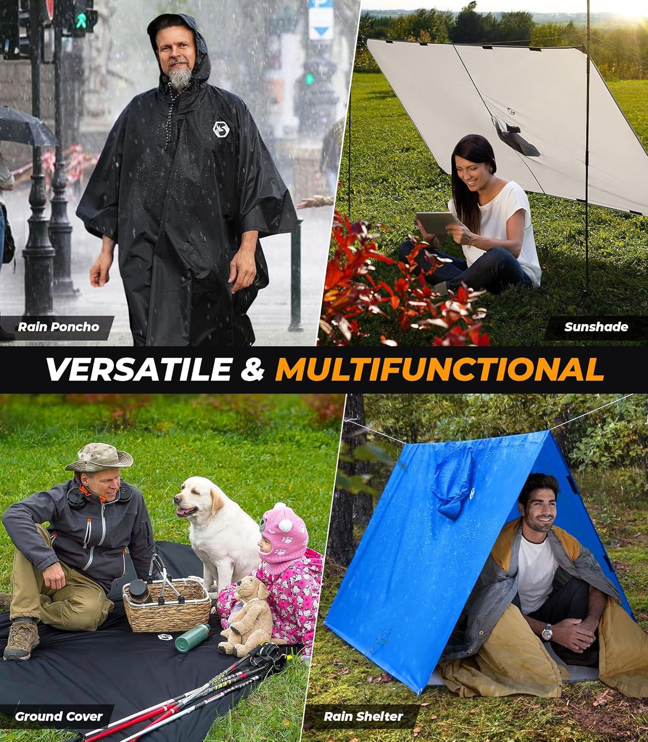 imageFoxelli Rain Poncho for Adults Extra Long Reusable Waterproof Raincoat with Hood Lightweight for Hiking Camping OutdoorsBlack