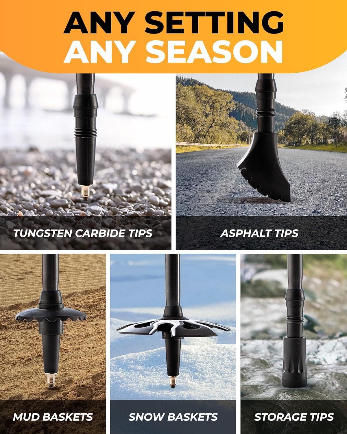 imageFoxelli Trekking Poles Lightweight Collapsible Aircraft Grade Aluminum Hiking Poles with Cork Grips Quick Locks ampamp AllTerrain Accessories Pair of 2Khaki