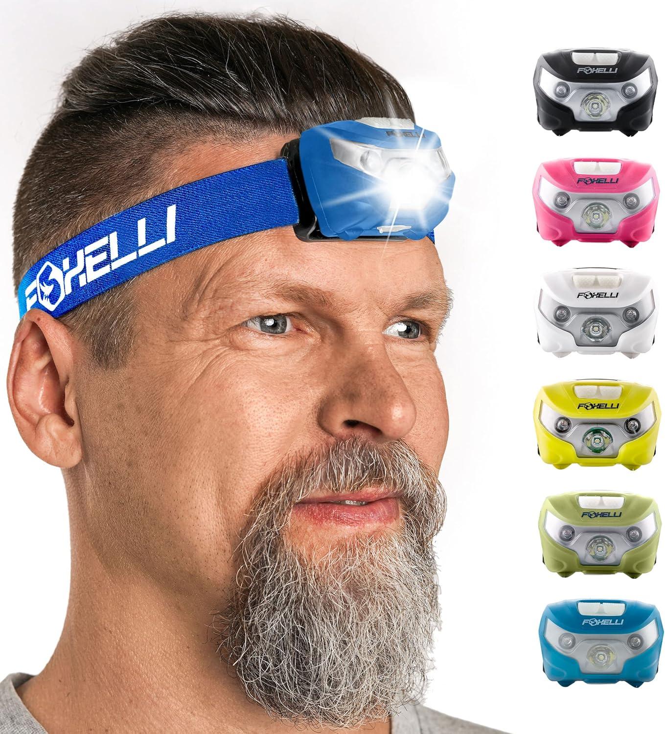 imageFoxelli USBC Rechargeable LED Headlamp Super Bright Lightweight Head Lamp for Running Camping Hiking ampamp Work Comfortable Fit for Adults ampamp KidsBlue
