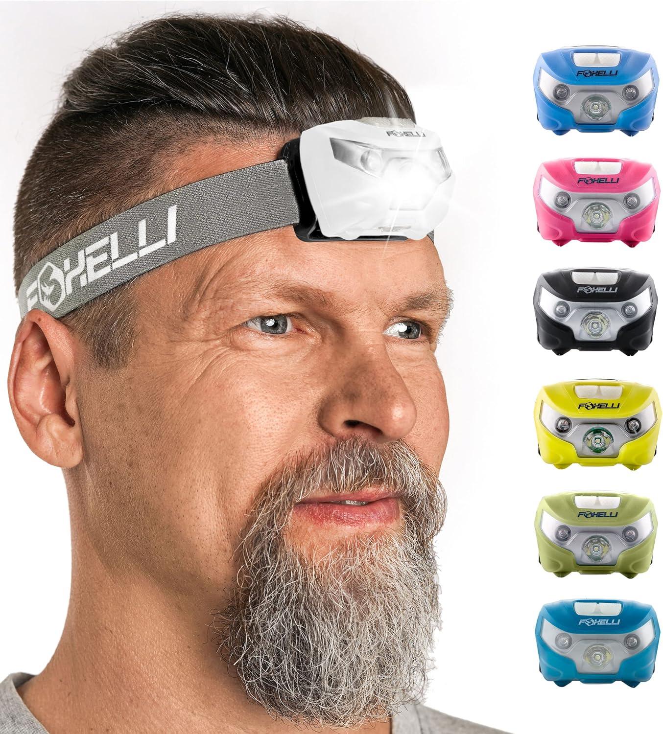 imageFoxelli USBC Rechargeable LED Headlamp Super Bright Lightweight Head Lamp for Running Camping Hiking ampamp Work Comfortable Fit for Adults ampamp KidsWhite