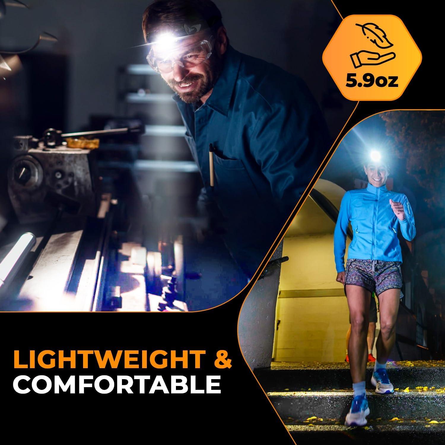 imageFoxelli Ultra Bright Rechargeable Headlamp 18650 Battery IPX7 Waterproof 1200 Lumen LED Light for Work ampamp Outdoors with Battery ampamp Hooks Perfect for Hard Hat or Helmet