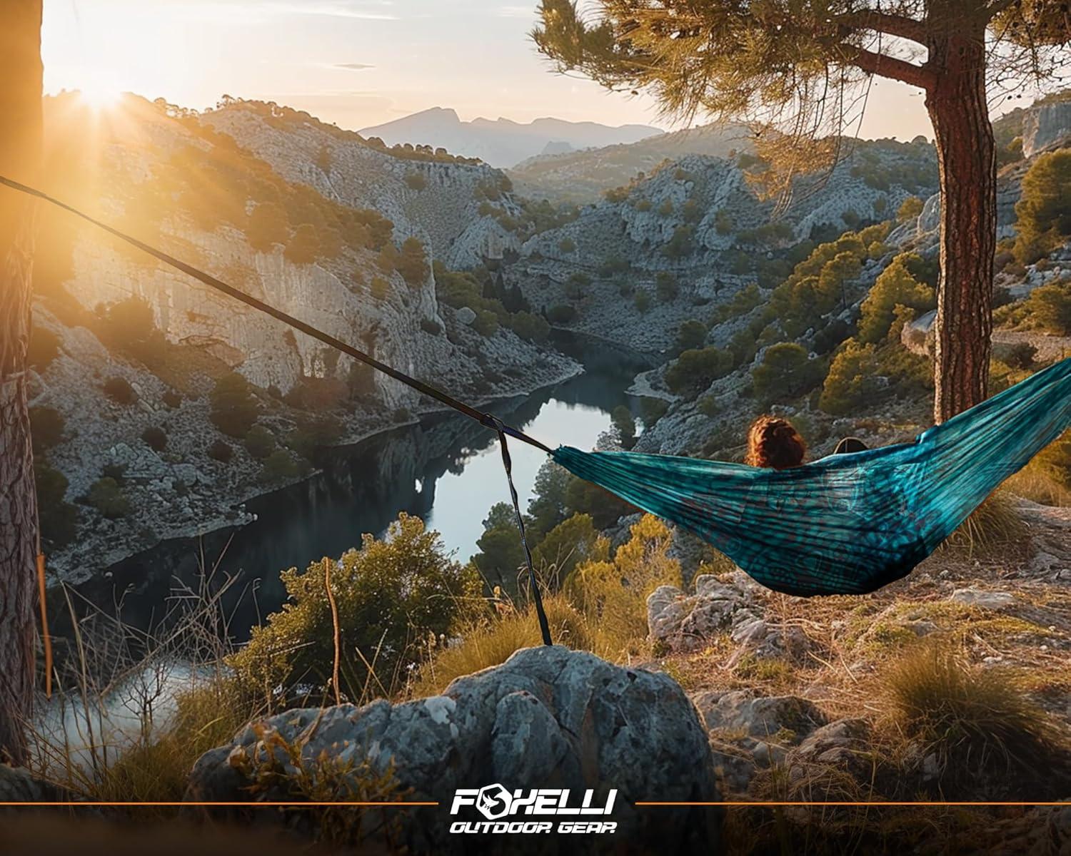 imageFoxelli XL Hammock Straps Extra Long 20FT Heavy Duty NoStretch Suspension System 402 Loops 2000 LBS Capacity for IndoorOutdoor Use Set of 2 Straps ampamp Carry Bag