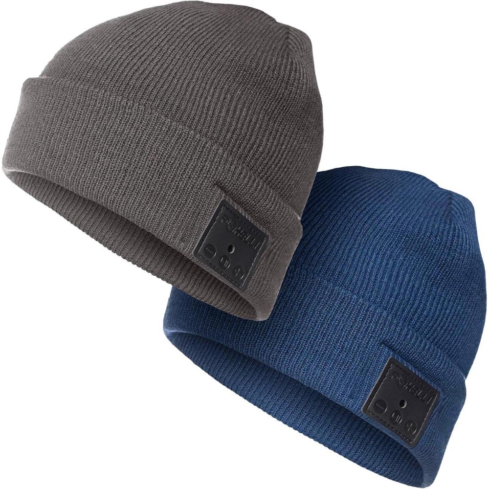imageFoxelli Bluetooth Beanie Bundle  Grey ampamp Blue Wireless Beanie Hats with Headphones for Men ampamp Women