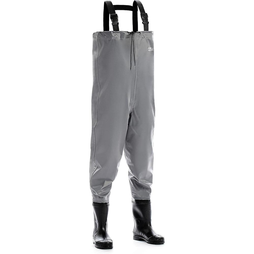 imageFoxelli Chest Waders  2ply NylonPVC Waterproof Lightweight Fishing Waders for Men ampamp Women with BootsGrey
