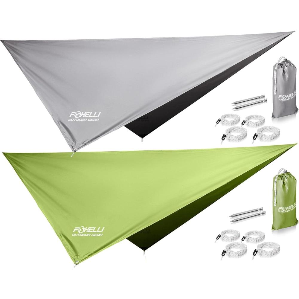 imageFoxelli Rain Fly Bundle  Green ampamp Grey Waterproof Rain Tarps for Camping