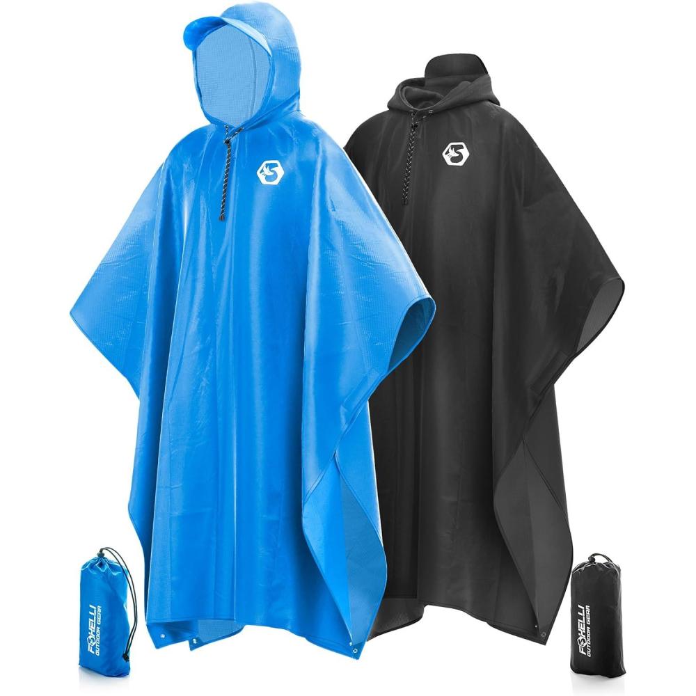 imageFoxelli Rain Poncho Bundle Blue ampamp Black Ponchos for Adults