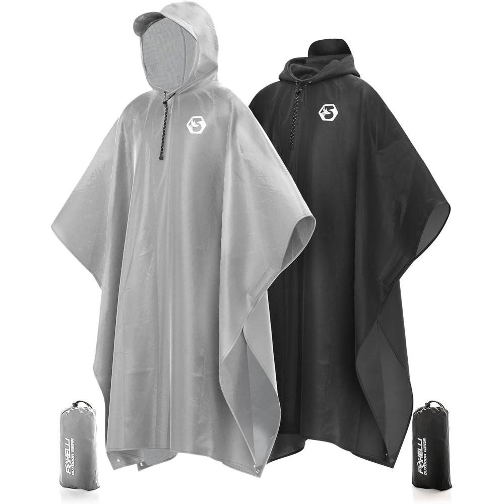 imageFoxelli Rain Poncho Bundle Grey ampamp Black Ponchos for Adults