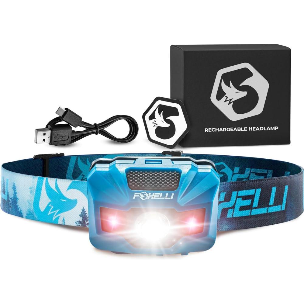 imageFoxelli USBCRechargeable LED Headlamp UltraLight 24oz ampamp Bright180Lumens RedWhite Light 5Modes IPX5 Waterproof 40h Runtime for Trail Running Camping HikingForest