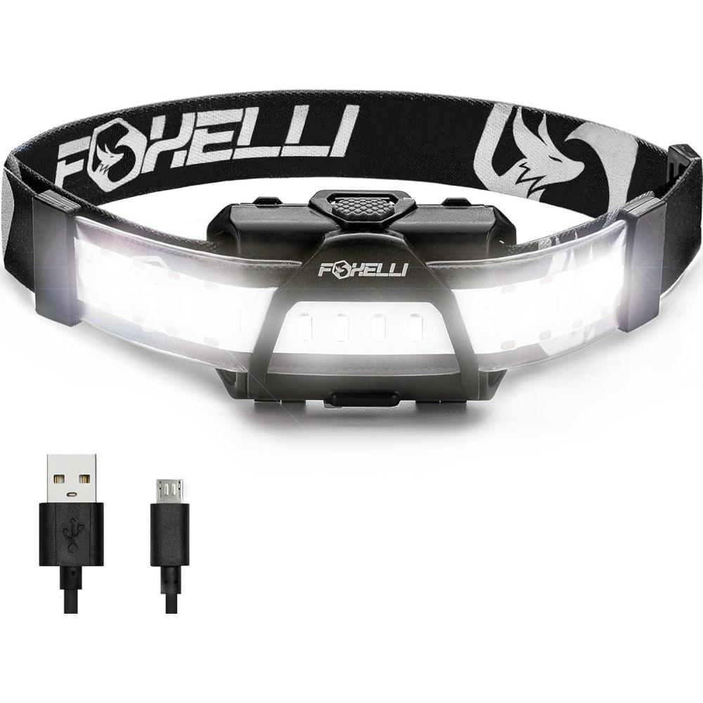 imageFoxelli Wide Beam Headlamp USB Rechargeable LED Head lamp Flashlight Ultra Bright 210 Illumination Low Profile 14 LEDs Waterproof Lightweight ampamp Comfortable Headlight