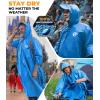Foxelli Rain Poncho for Adults – Extra Long Reusable Waterproof Raincoat with Hood, Lightweight for Hiking, Camping, Outdoors(Blue)