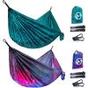 Foxelli Camping Hammock Bundle of 2 – Lightweight Parachute Nylon Portable Hammocks with Tree Ropes and Carabiners