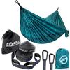 Foxelli Camping Hammock & Tree Straps Bundle – Includes Lightweight Parachute Nylon Hammock & XL Hammock Straps Set