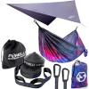 Foxelli Hammock, Hammock Straps & Rain Tarp Bundle – Includes Parachute Nylon Camping Hammock, XL Tree Straps Set & Lightweight Rain Tarp