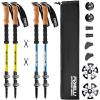 Foxelli Hiking Poles Bundle (2 Pairs) – Yellow & Blue Collapsible Lightweight Aircraft-Grade Aluminum Trekking Poles with Accessories