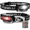 Foxelli LED Headlamp Flashlight for Adults & Kids, Running, Camping, Hiking Head Lamp with White & Red Light, Comfortable Headband, Lightweight & Waterproof, 3 AAA Batteries(2-Pack Black)