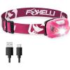 Foxelli USB-C Rechargeable LED Headlamp – Super Bright, Lightweight Head Lamp for Running, Camping, Hiking & Work – Comfortable Fit for Adults & Kids(Neon Pink)