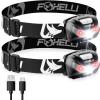 Foxelli USB-C Rechargeable LED Headlamp – Super Bright, Lightweight Head Lamp for Running, Camping, Hiking & Work – Comfortable Fit for Adults & Kids(2-Pack Black)