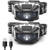 Foxelli USB‑C Rechargeable LED Headlamp – Ultra‑Light 2.4 oz & Bright 180 Lumens – Red/White Light, 5 Modes, IPX5 Waterproof, 40 h Runtime for Trail Running, Camping, Hiking(2-Pack Black)