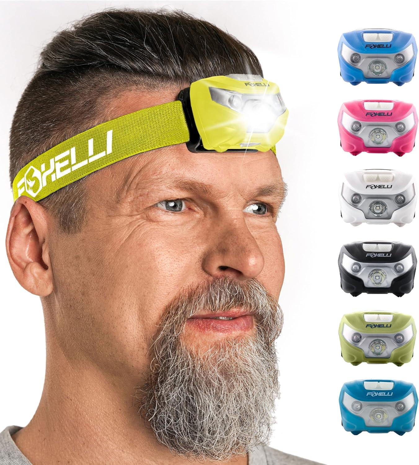 imageFoxelli Rechargeable Headlamp Bundle of 2 Yellow ampamp Pink Super Bright LED Head Lamps Lightweight ampamp Comfortable for Running Camping Hiking ampamp Work