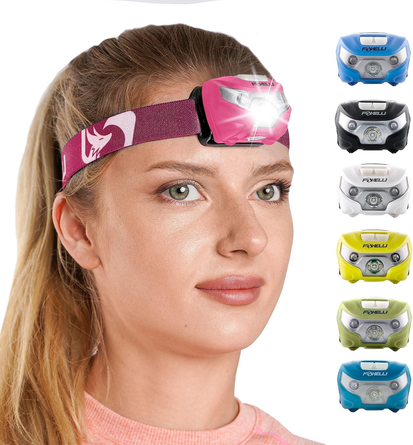 imageFoxelli Rechargeable Headlamp Bundle of 2 Yellow ampamp Pink Super Bright LED Head Lamps Lightweight ampamp Comfortable for Running Camping Hiking ampamp Work