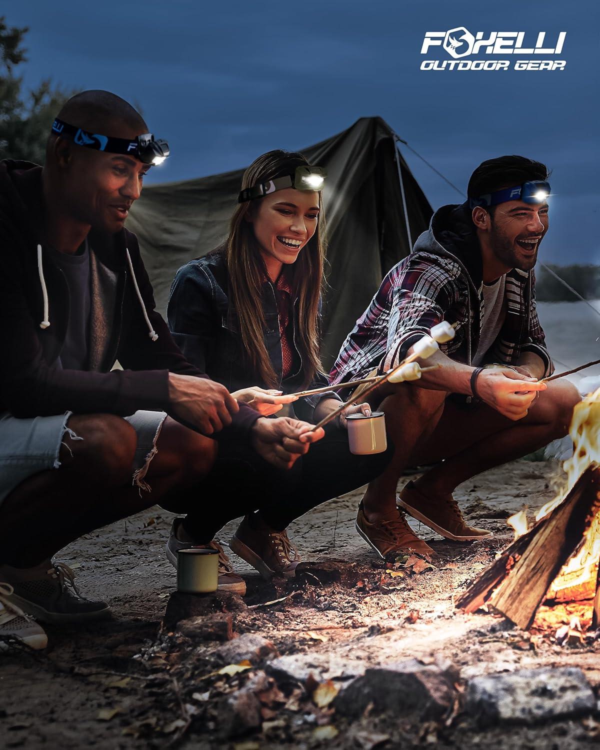 imageFoxelli Rechargeable LED Headlamp Bundle of 2 Khaki ampamp Blue Ultralight Waterproof Head Lamp with Red Light for Running Camping Hiking ampamp Outdoor