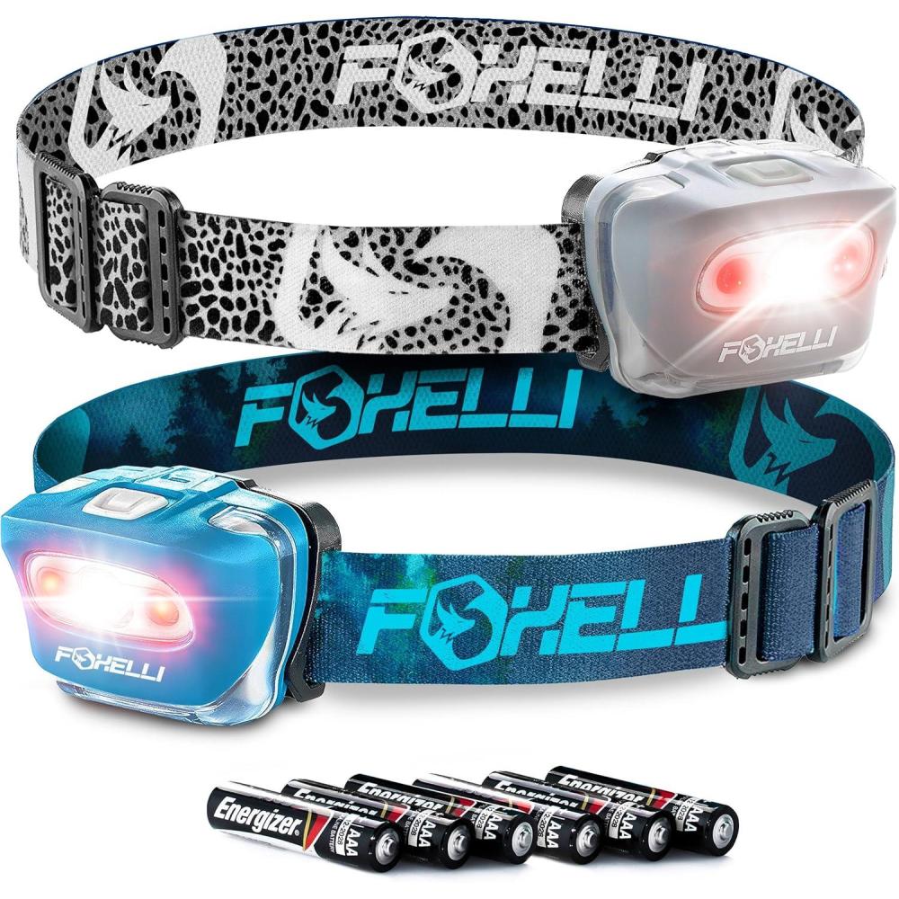 imageFoxelli LED Headlamp Bundle of 2  Spotted ampamp Forest Waterproof White ampamp Red Light Comfortable Band 3 AAA Batteries Included