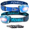 Foxelli LED Headlamp Bundle of 2 – Blue & Forest: Waterproof, White & Red Light, Comfortable Band, 3 AAA Batteries Included