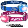 Foxelli LED Headlamp Bundle of 2 – Blue & Pink: Waterproof, White & Red Light, Comfortable Band, 3 AAA Batteries Included