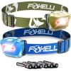 Foxelli LED Headlamp Bundle of 2 – Khaki & Blue: Waterproof, White & Red Light, Comfortable Band, 3 AAA Batteries Included