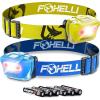 Foxelli LED Headlamp Bundle of 2 – Yellow & Blue: Waterproof, White & Red Light, Comfortable Band, 3 AAA Batteries Included