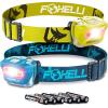 Foxelli LED Headlamp Bundle of 2 – Yellow & Forest: Waterproof, White & Red Light, Comfortable Band, 3 AAA Batteries Included