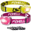 Foxelli LED Headlamp Bundle of 2 – Yellow & Pink: Waterproof, White & Red Light, Comfortable Band, 3 AAA Batteries Included