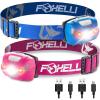 Foxelli Rechargeable Headlamp Bundle of 2 – Blue & Pink: Super Bright LED Head Lamps, Lightweight & Comfortable for Running, Camping, Hiking & Work
