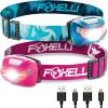 Foxelli Rechargeable Headlamp Bundle of 2 – Forest & Pink: Super Bright LED Head Lamps, Lightweight & Comfortable for Running, Camping, Hiking & Work