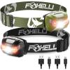 Foxelli Rechargeable Headlamp Bundle of 2 – Khaki & Black: Super Bright LED Head Lamps, Lightweight & Comfortable for Running, Camping, Hiking & Work