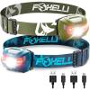Foxelli Rechargeable Headlamp Bundle of 2 – Khaki & Forest: Super Bright LED Head Lamps, Lightweight & Comfortable for Running, Camping, Hiking & Work