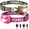 Foxelli Rechargeable Headlamp Bundle of 2 – Khaki & Pink: Super Bright LED Head Lamps, Lightweight & Comfortable for Running, Camping, Hiking & Work