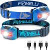 Foxelli Rechargeable LED Headlamp Bundle of 2 – Blue & Forest: Ultralight Waterproof Head Lamp with Red Light for Running, Camping, Hiking & Outdoor