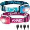 Foxelli Rechargeable LED Headlamp Bundle of 2 – Forest & Pink: Ultralight Waterproof Head Lamp with Red Light for Running, Camping, Hiking & Outdoor