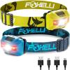 Foxelli Rechargeable LED Headlamp Bundle of 2 – Yellow & Forest: Ultralight Waterproof Head Lamp with Red Light for Running, Camping, Hiking & Outdoor